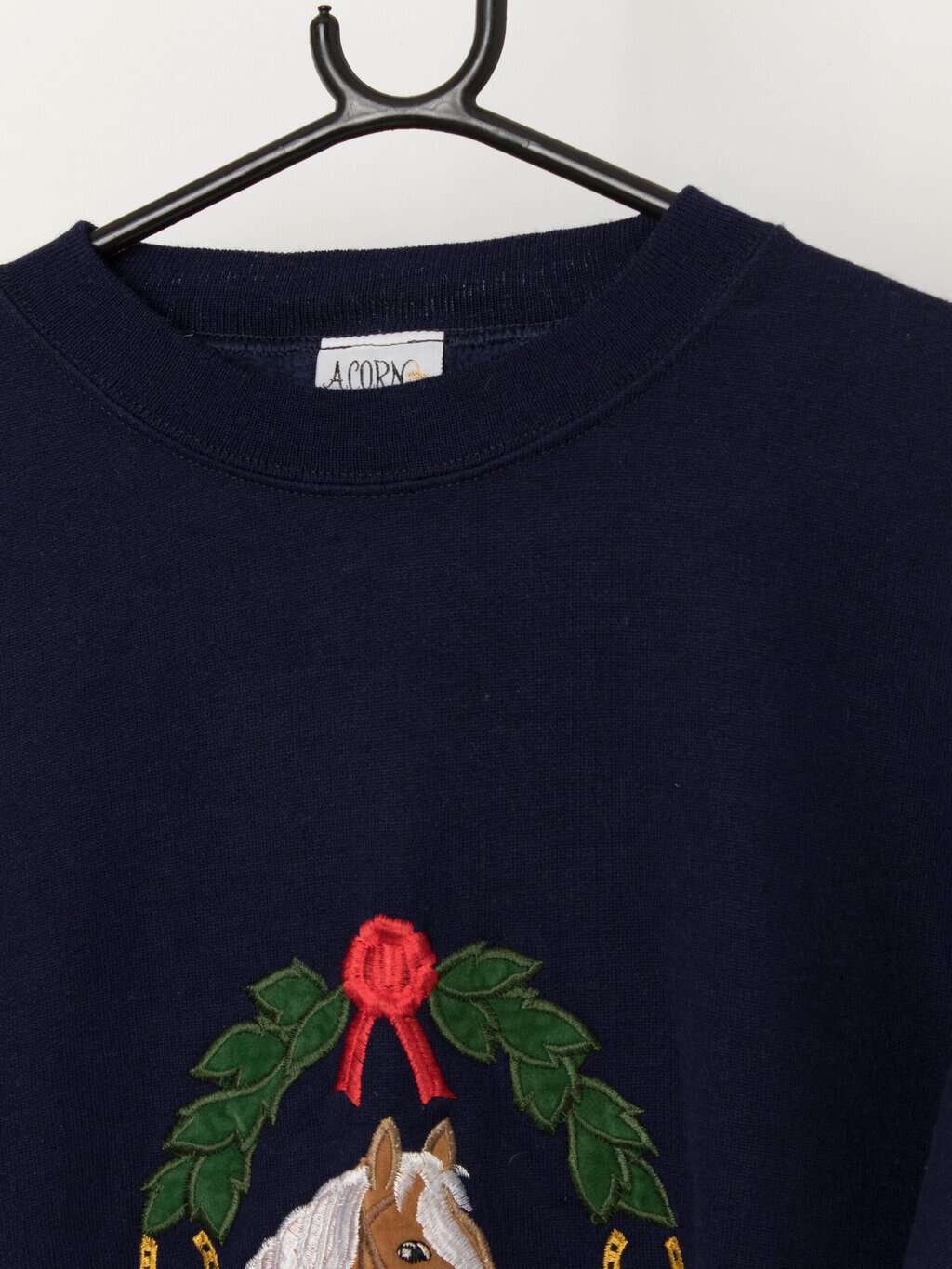 90s vintage horse embroidered navy sweatshirt - Medium - Image 2