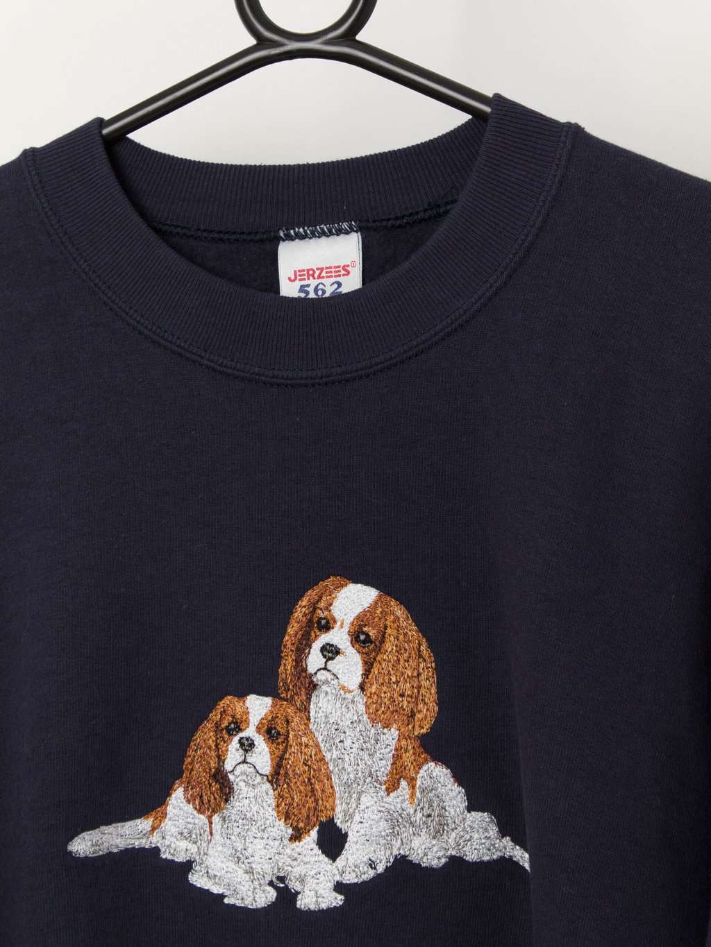 90s vintage Jerzees Spaniel embroidered navy sweatshirt - Medium - Image 2