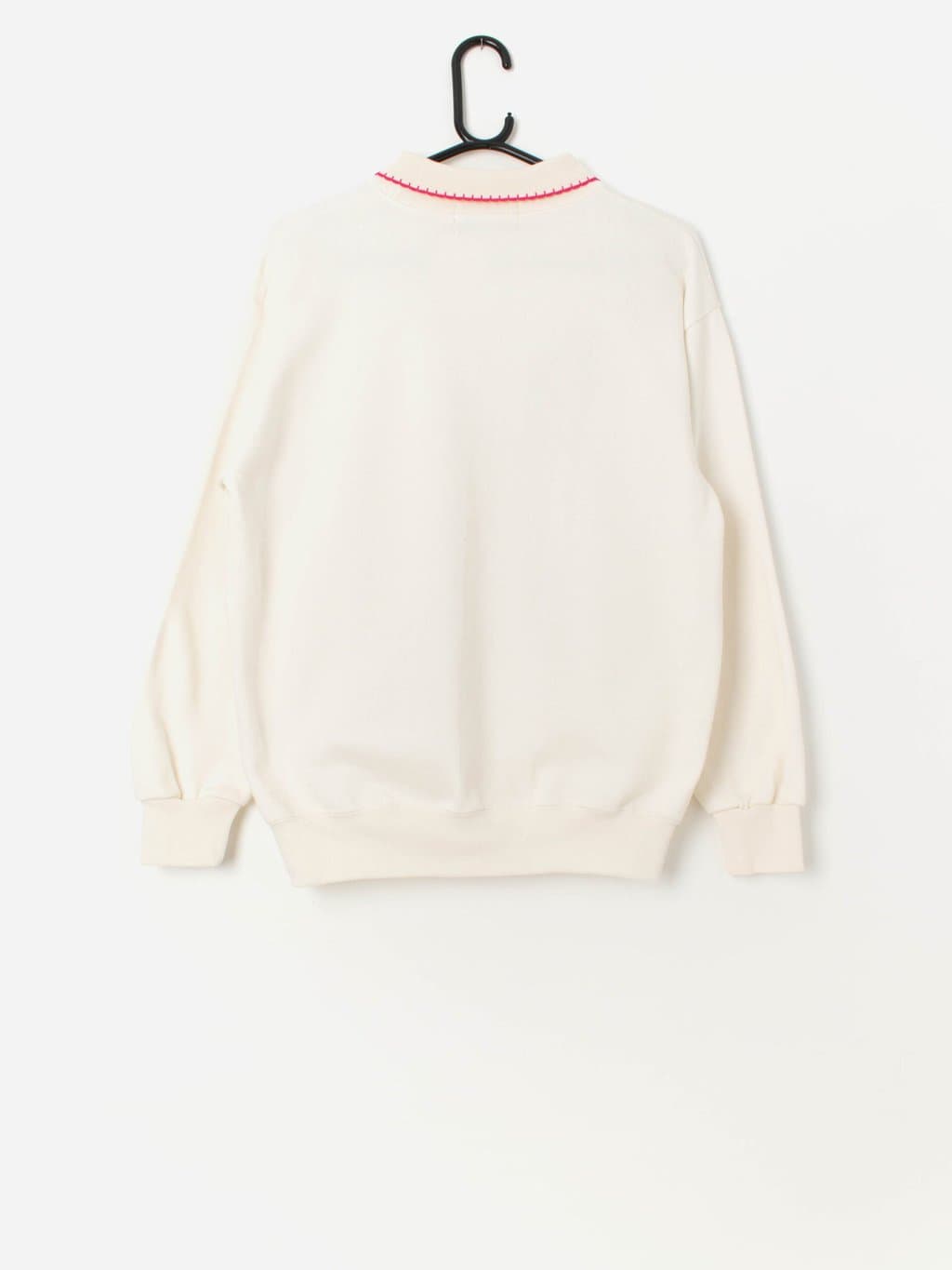 Vintage fuchsias collared sweatshirt in cream with embroidered flowers - Medium - Image 3