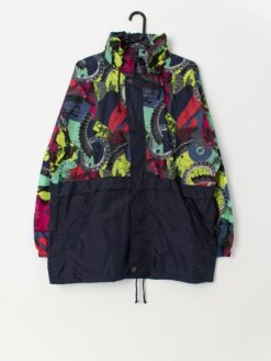 80s vintage deadstock multicoloured rain jacket with abstract clock print - Large