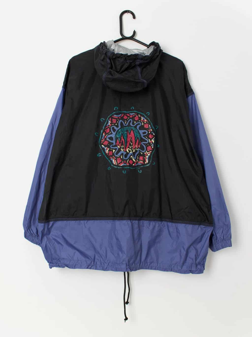 90s vintage quarter zip windbreaker in blue and black - XL - Image 3