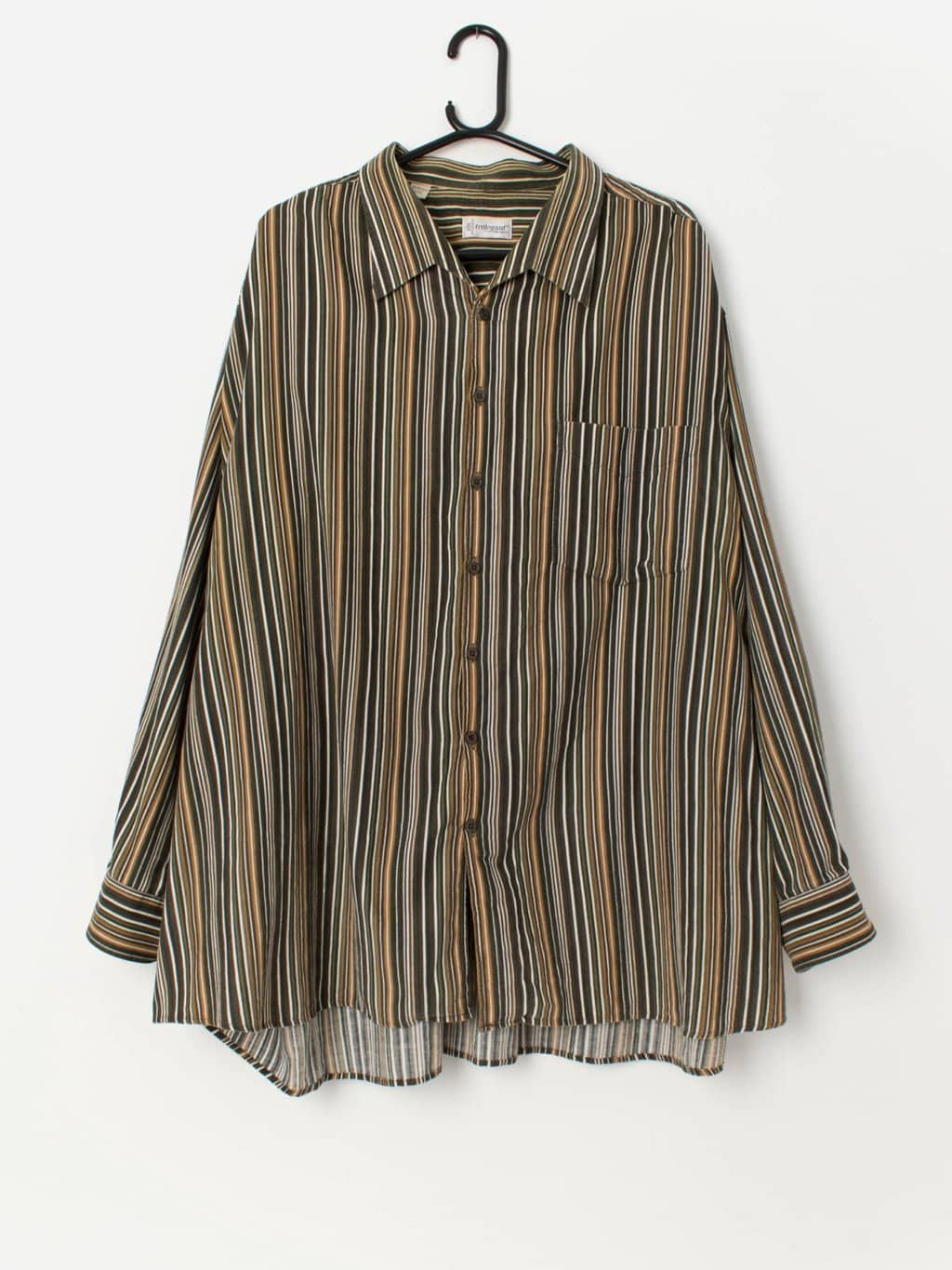 Vintage corduroy striped shirt in forest green, brown and white - 4XL