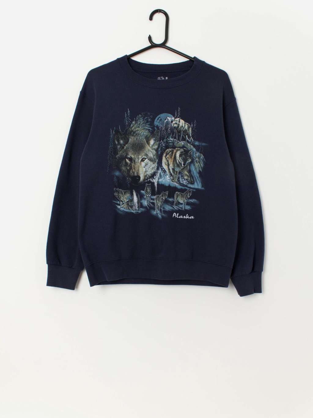 Vintage Alaska wolf graphic sweatshirt in navy blue - Small / Medium