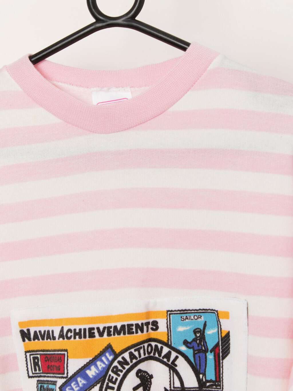 Vintage Naval Achievements pink striped sweatshirt - Large - Image 2