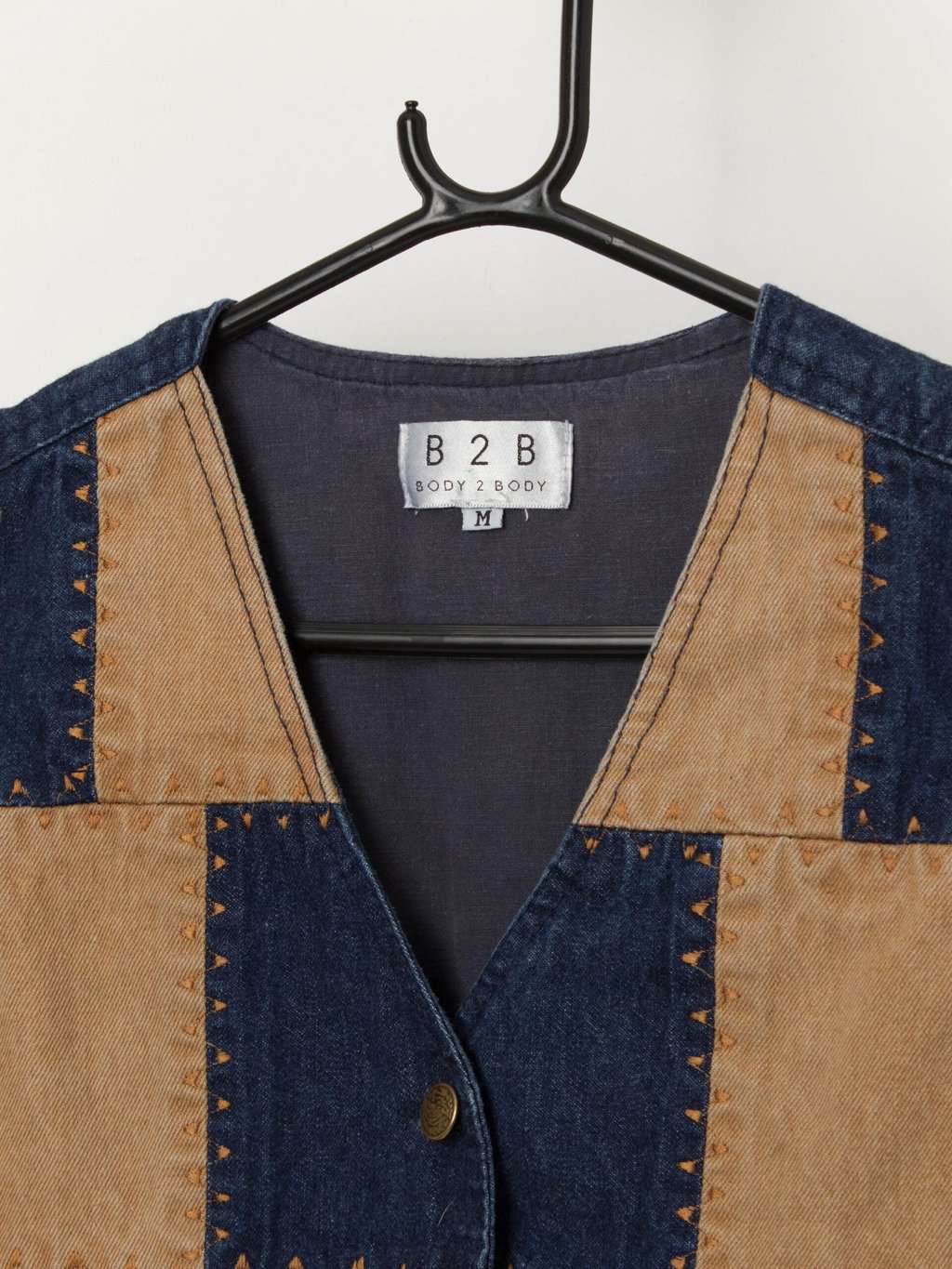 90s vintage denim patchwork vest waistcoat - Large - Image 2
