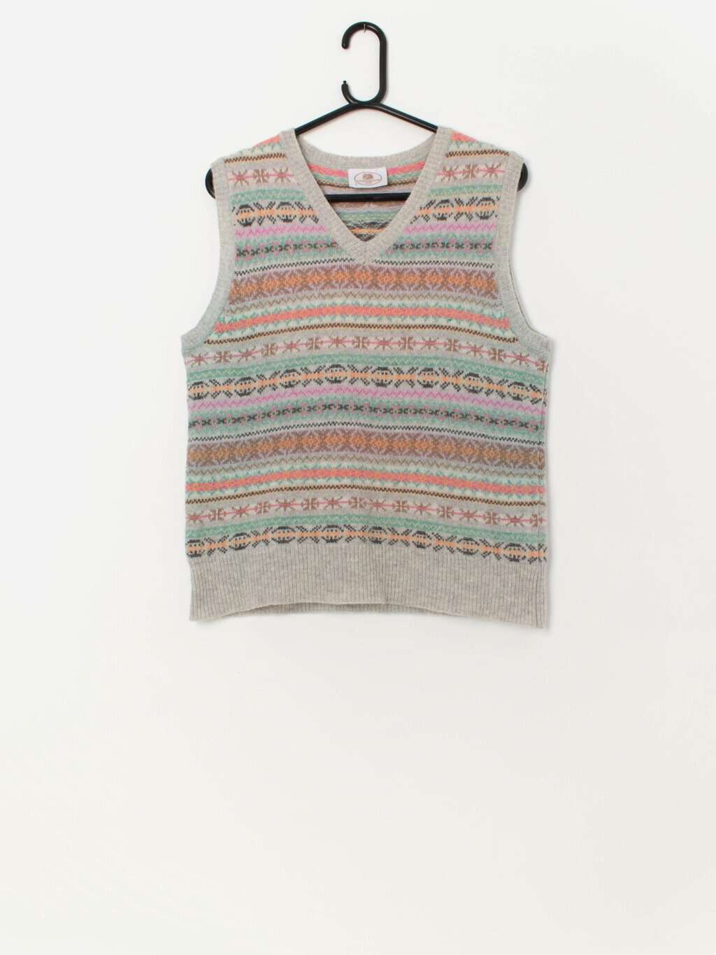 Vintage knitted fair isle lambswool vest in pastel colours - Medium / Large
