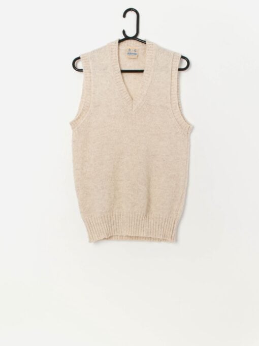 Vintage pure new wool vest in beige, made in England - Medium