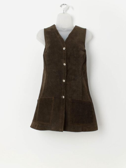 70s vintage suede long vest in brown - Medium / Large