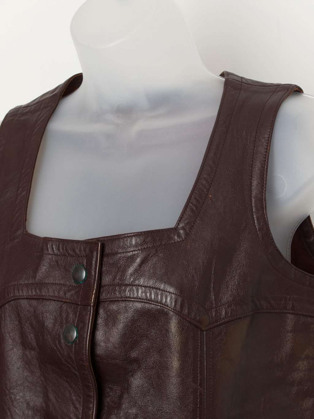 70s vintage leather vest in red-brown with poppers - M - Image 2
