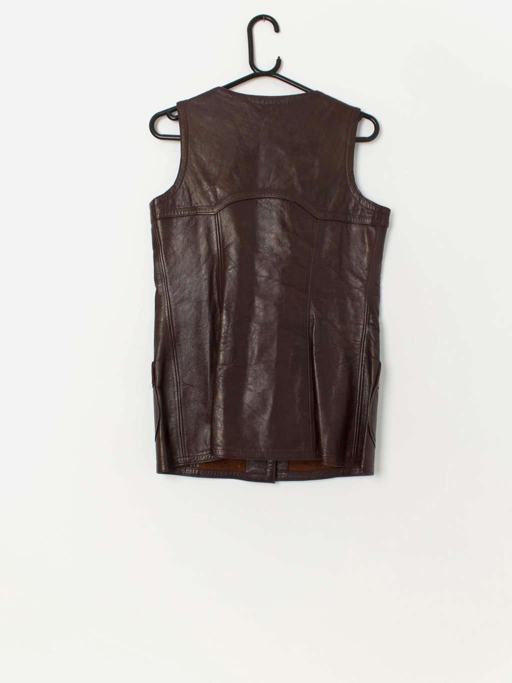 70s vintage leather vest in red-brown with poppers - M - Image 3