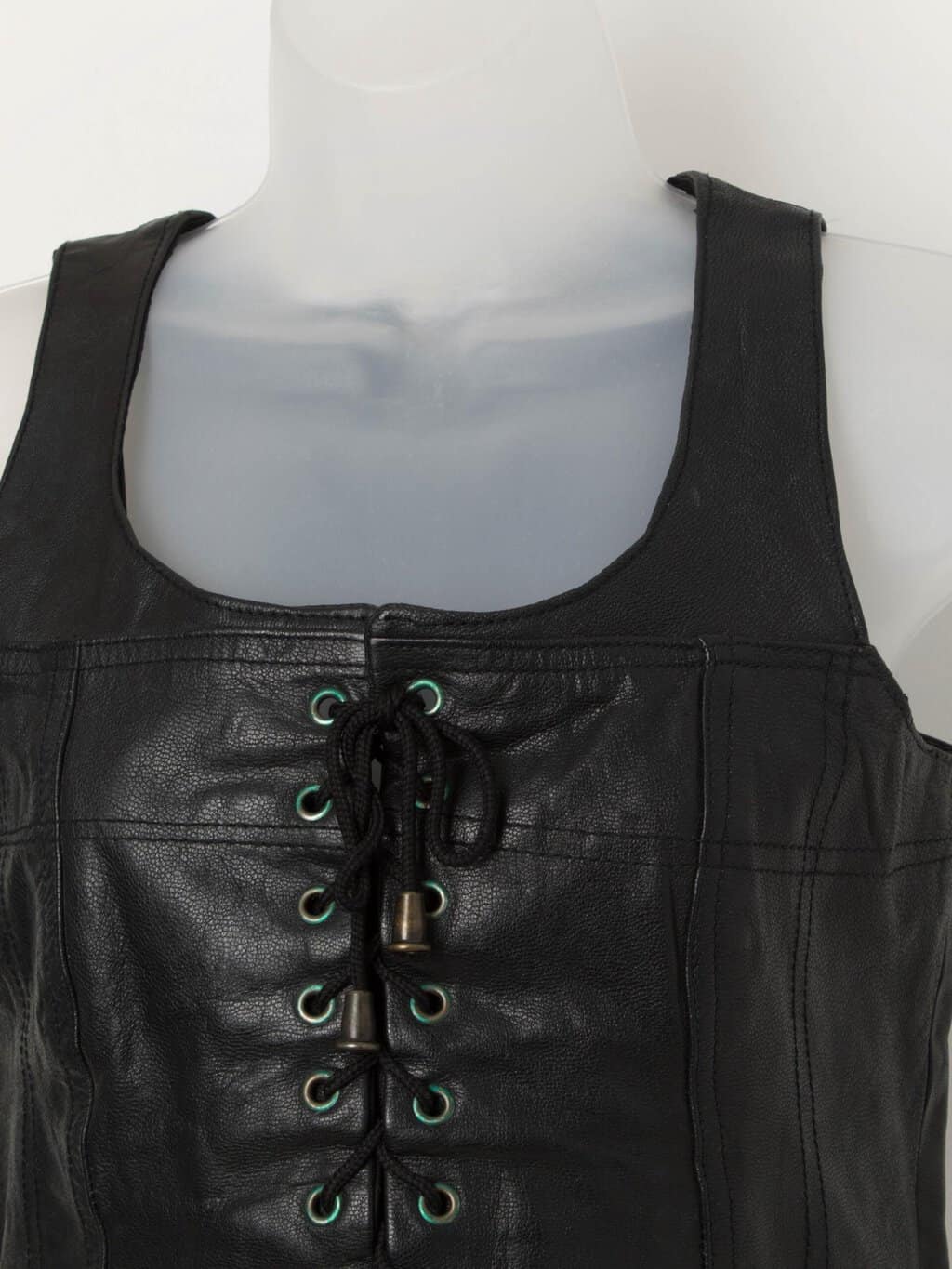 80s vintage black leather lace up vest with zip up back - Medium - Image 2