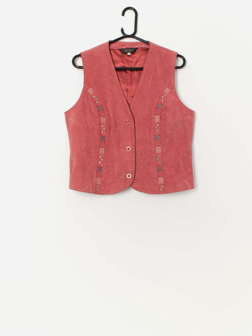 Vintage pink suede embroidered vest - Medium / Large - Image 3