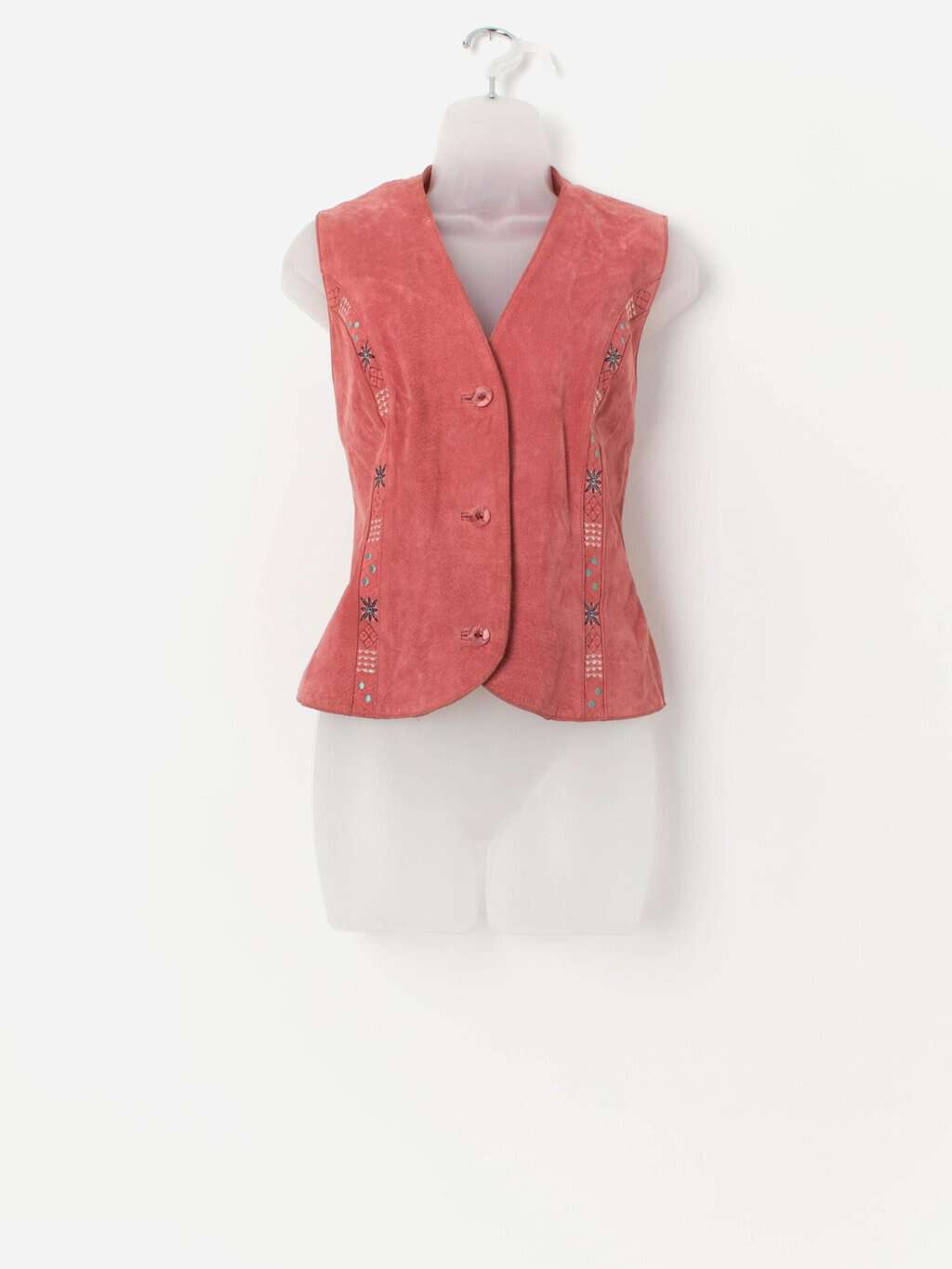 Vintage pink suede embroidered vest - Medium / Large