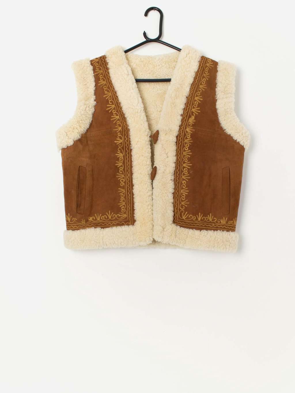 Rare 70s vintage embroidered Afghan sheepskin vest - M/L