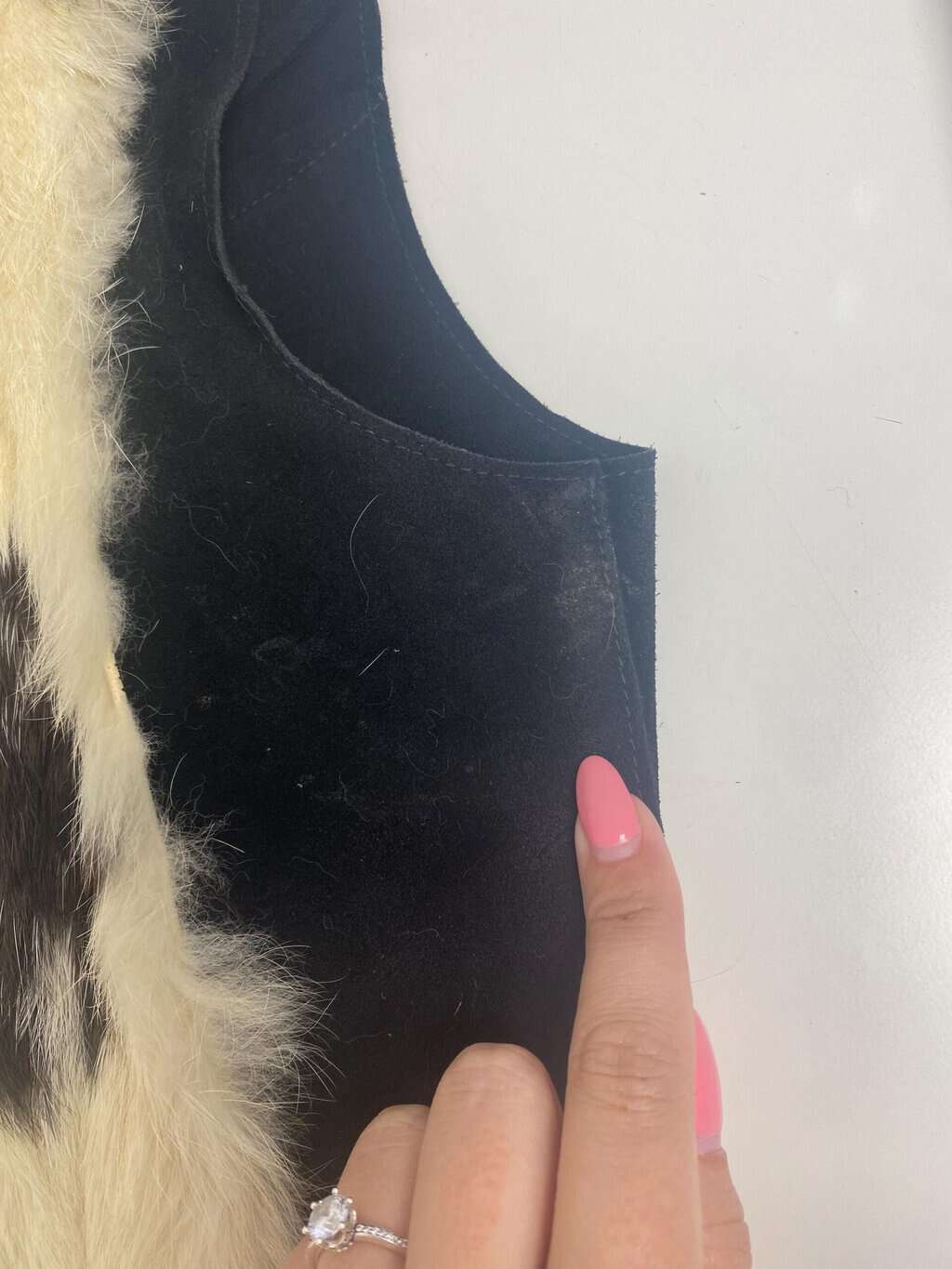 80s vintage black suede fringed vest with cow print trim - Medium - Image 4