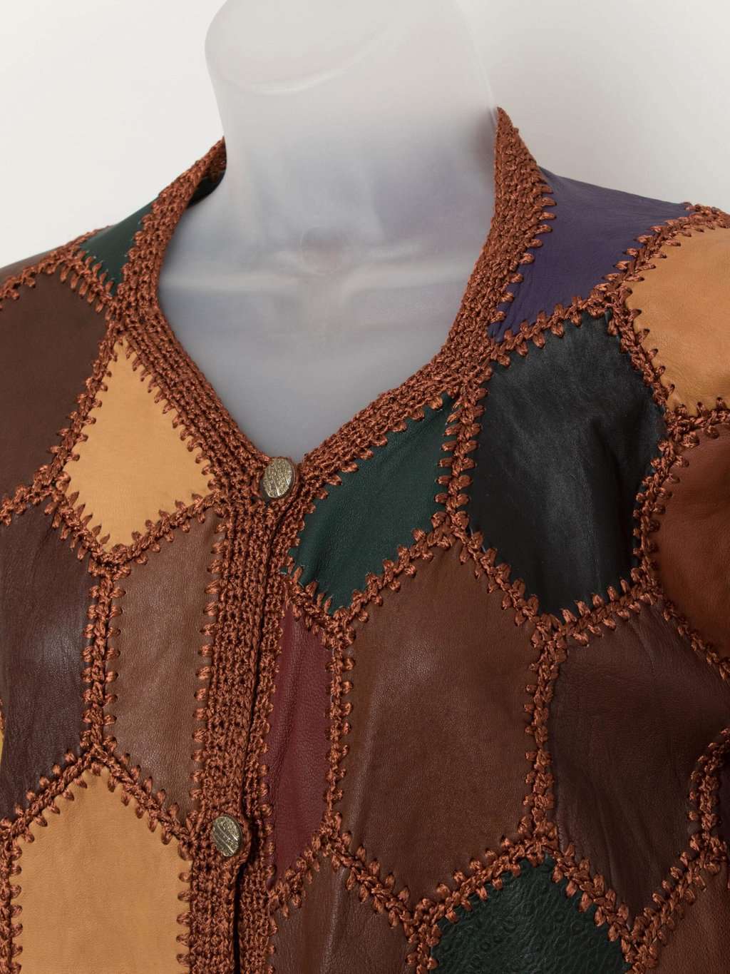 1980s vintage patchwork leather jacket with pockets - L - Image 3