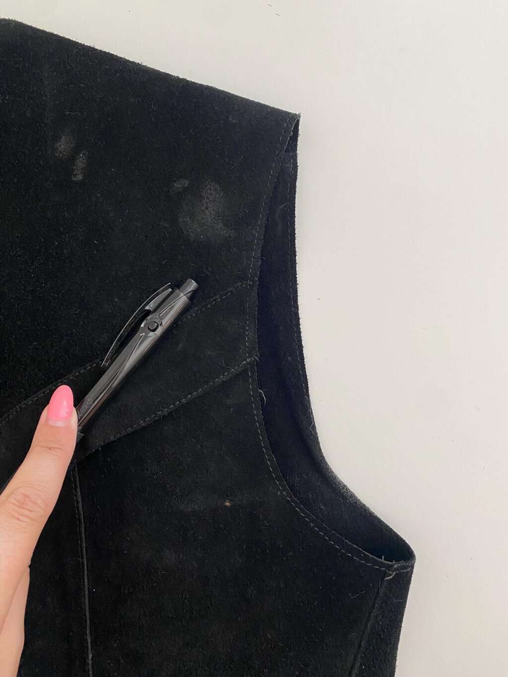 80s vintage black suede fringed vest with cow print trim - Medium - Image 5