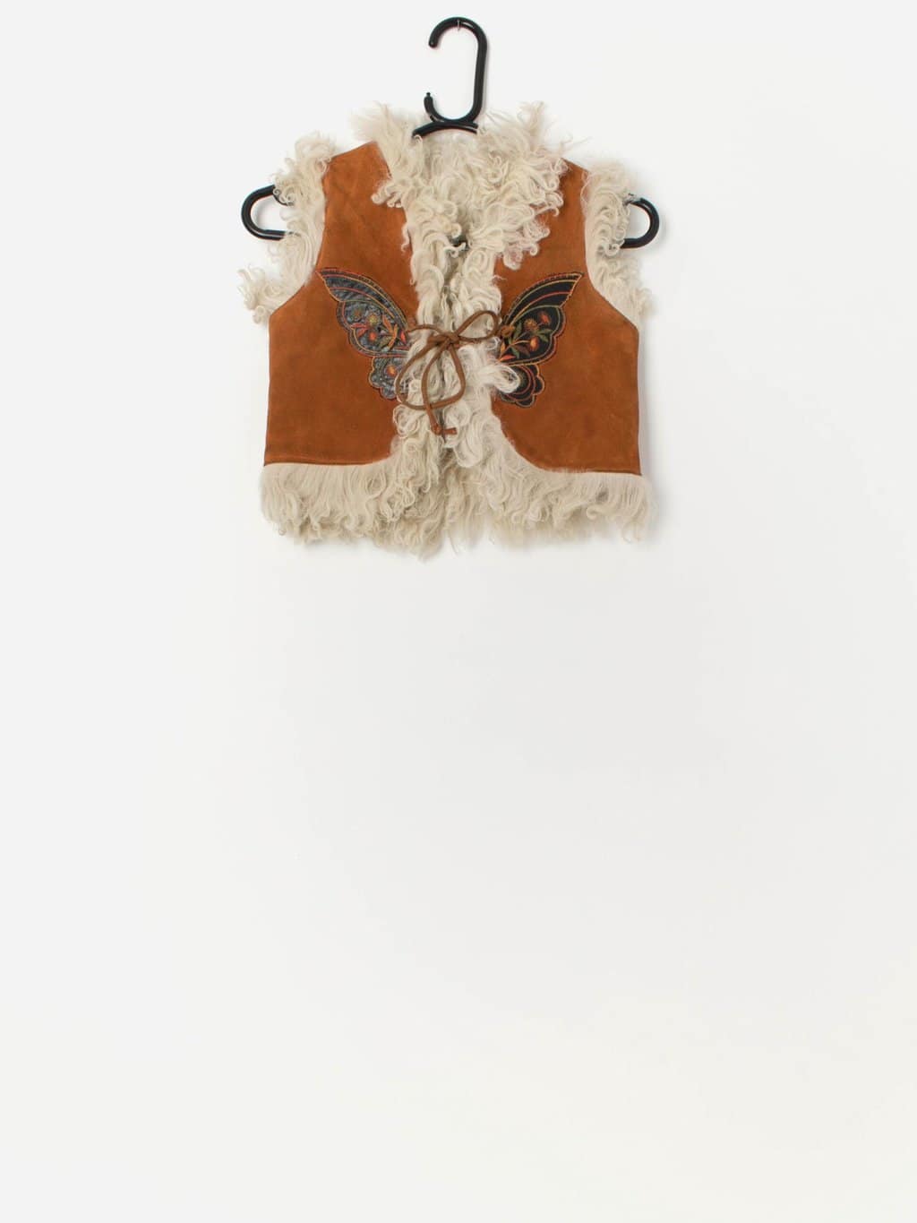 Rare 70s vintage suede sheepskin vest, made in France - 2XS / XS - Image 4