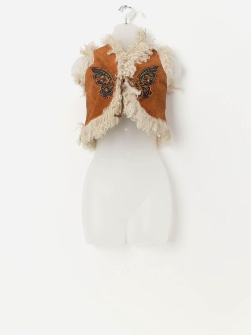 Rare 70s vintage suede sheepskin vest, made in France - 2XS / XS