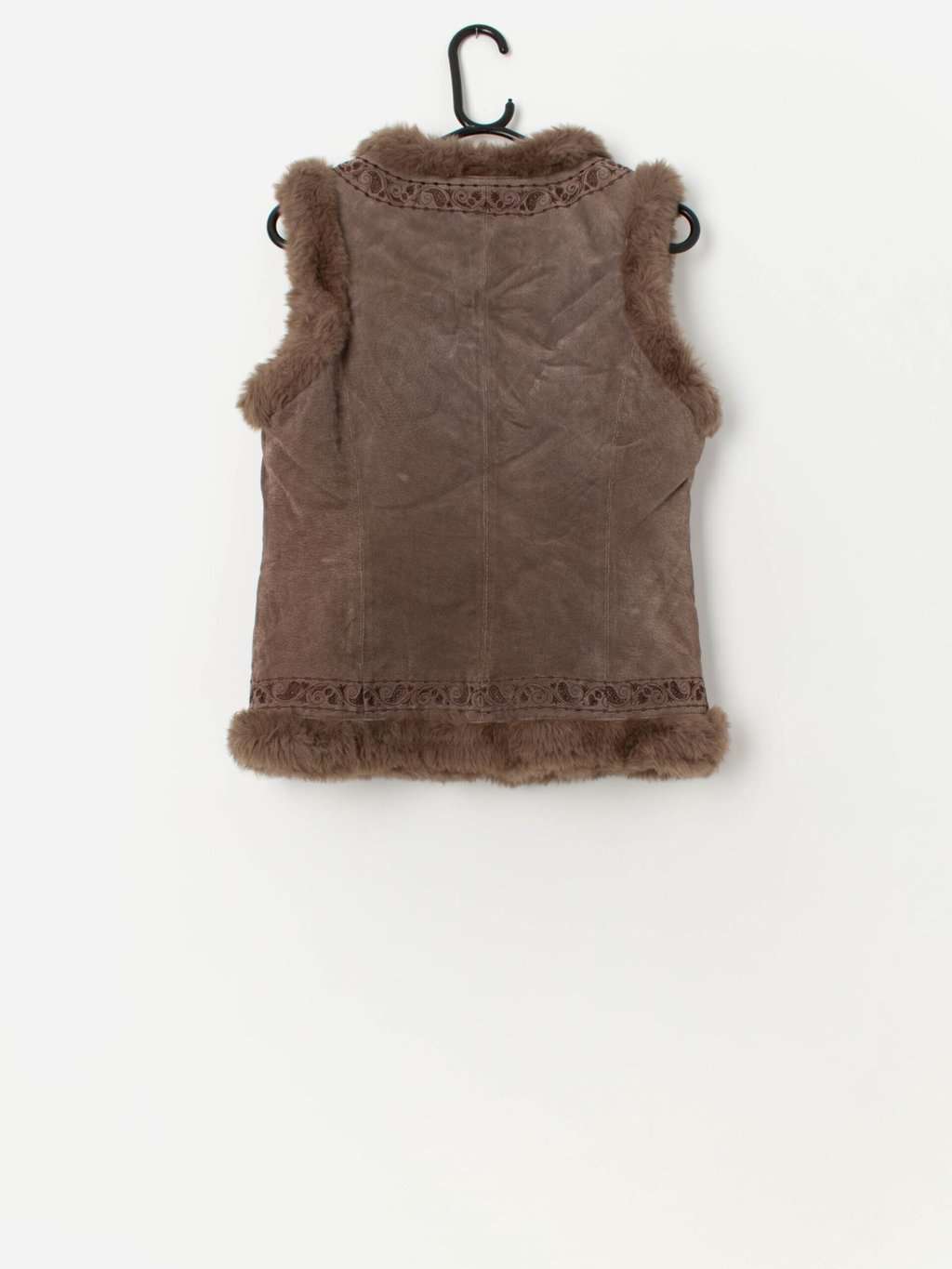 Vintage Y2K embroidered suede vest with faux fur lining - Small - Image 5