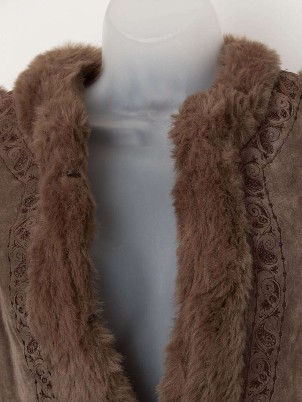 Vintage Y2K embroidered suede vest with faux fur lining - Small - Image 2