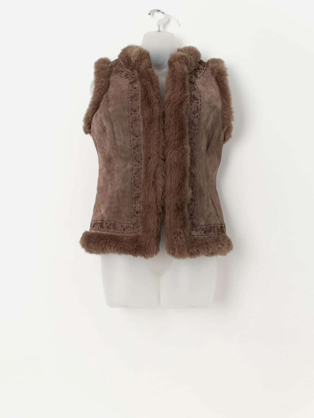 Vintage Y2K embroidered suede vest with faux fur lining - Small