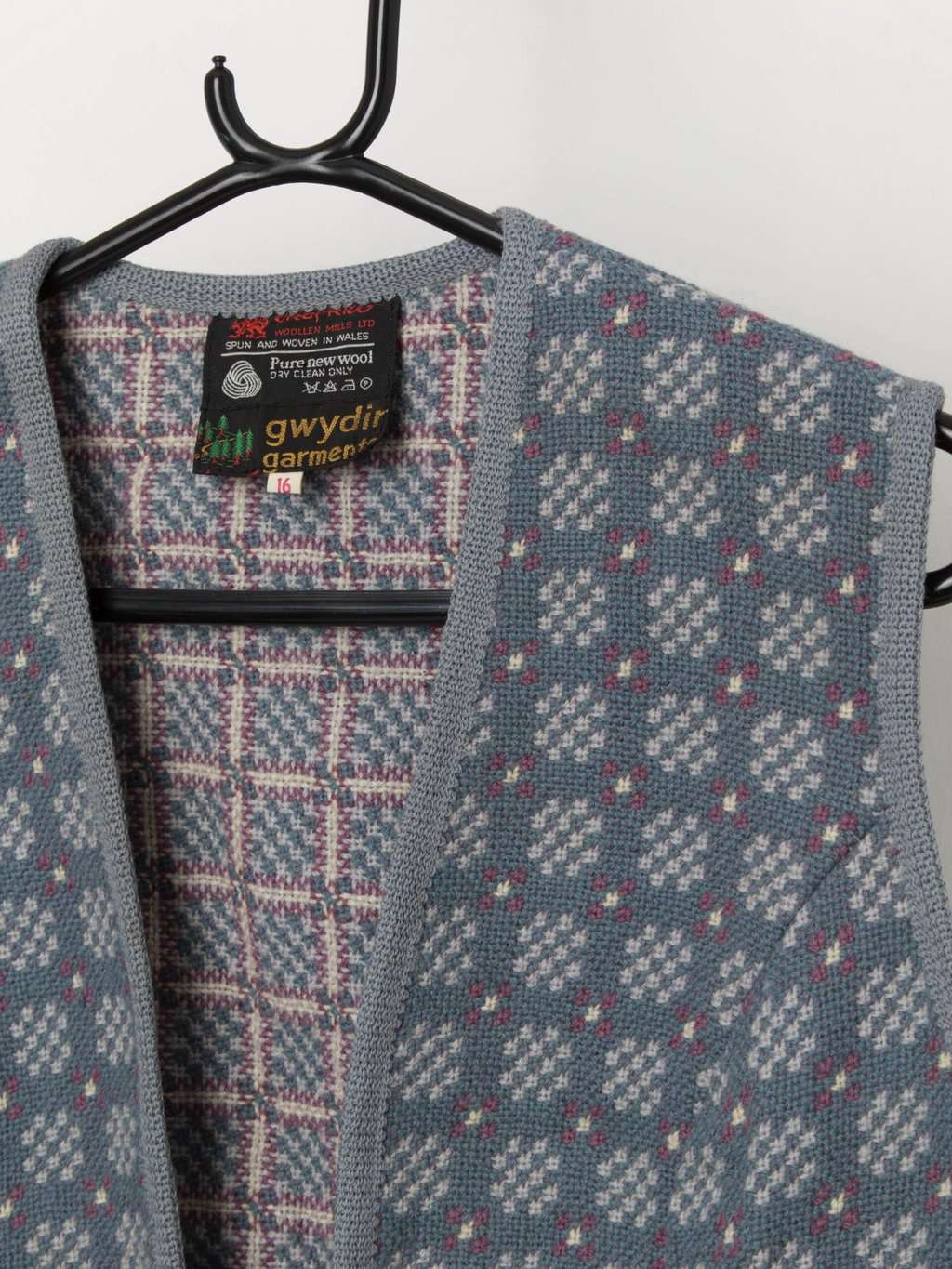 Vintage Welsh woven wool waistcoat vest with suede pockets - Medium / Large - Image 2