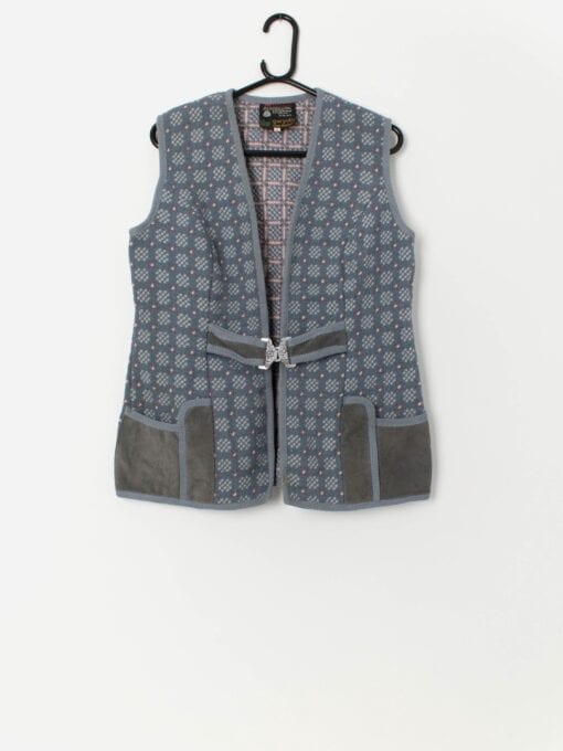 Vintage Welsh woven wool waistcoat vest with suede pockets - Medium / Large