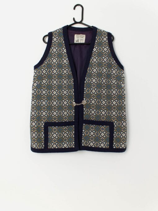 Vintage Welsh wool waistcoat vest in blue and mustard yellow - Large