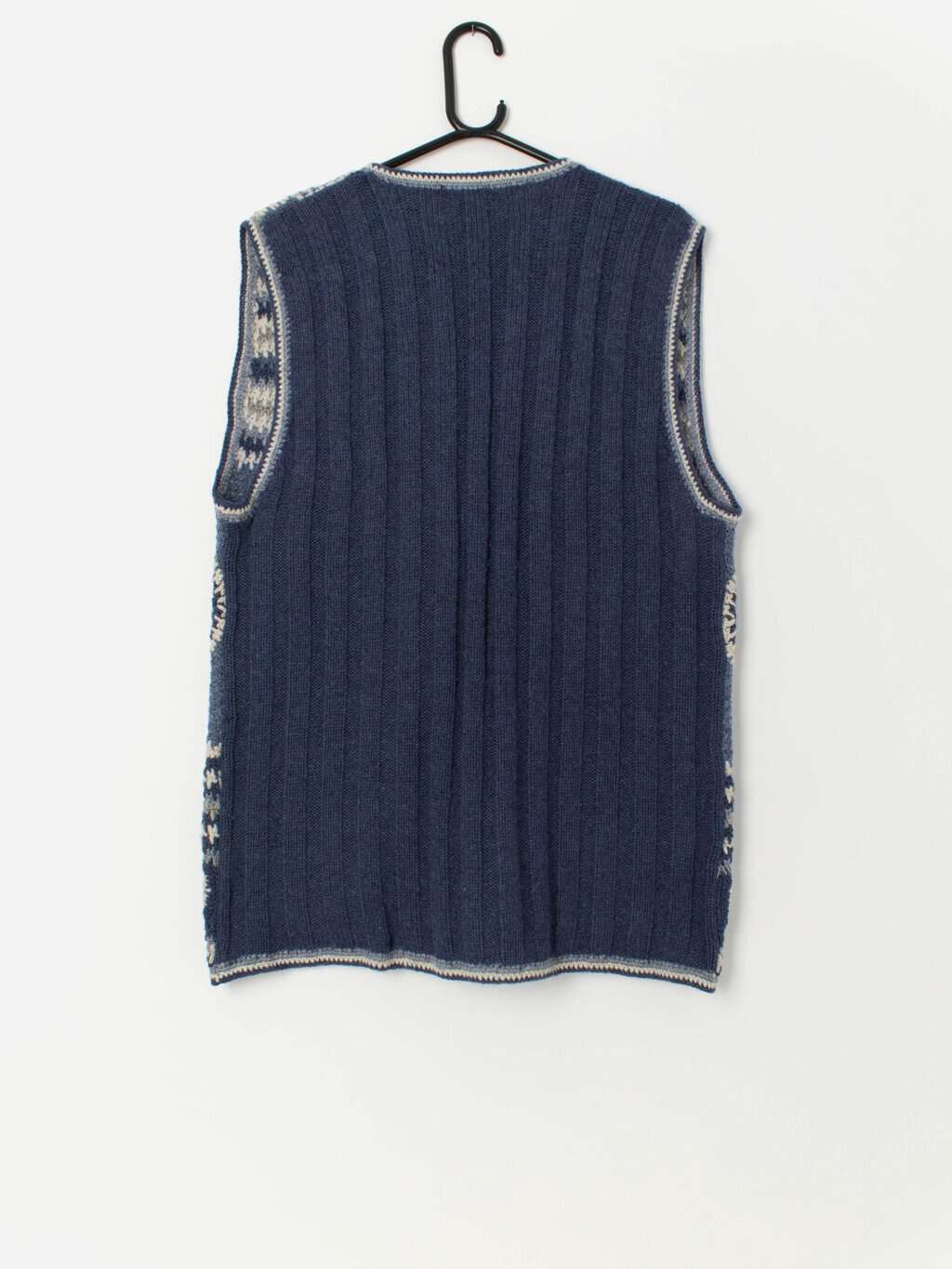Vintage Shetland wool knitted vest waistcoat in blue and white - Large - Image 3