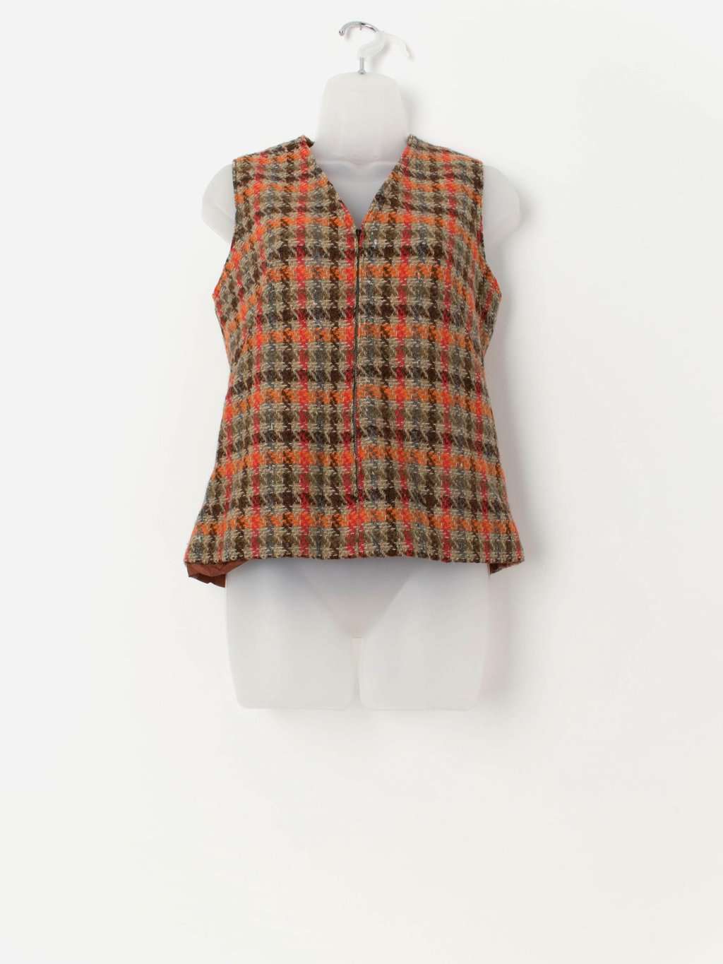 60s vintage zip front wool woven vest in autumn colours - Small