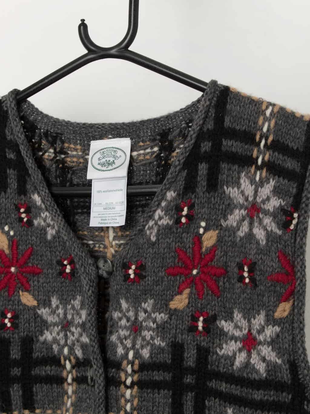 Vintage Laura Ashley embroidered wool vest, Christmas waistcoat - Medium / Large - Image 2