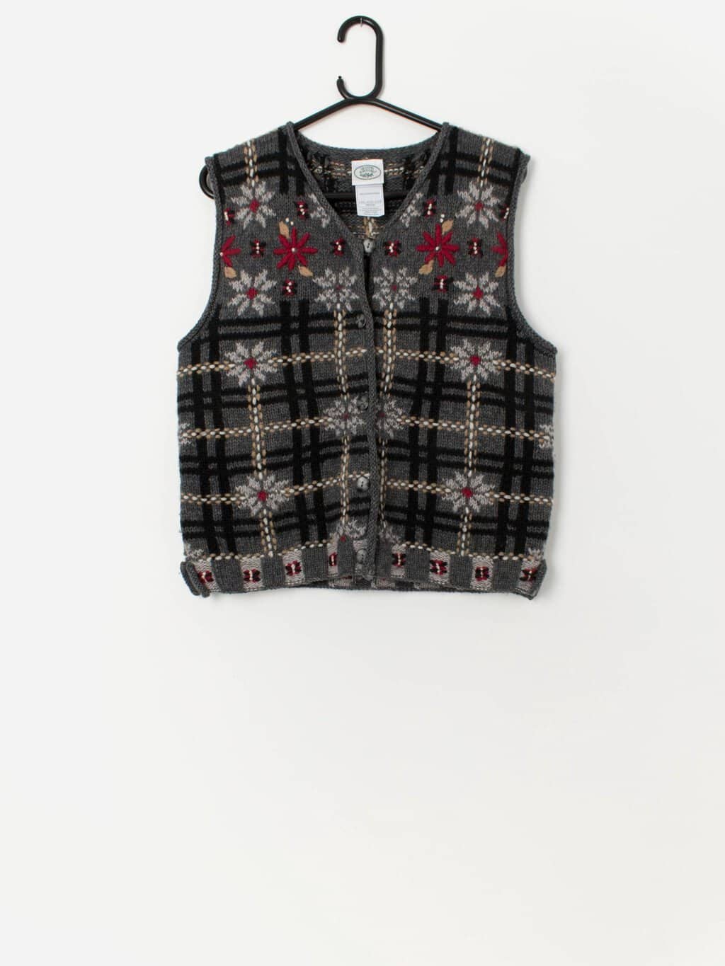 Vintage Laura Ashley embroidered wool vest, Christmas waistcoat - Medium / Large