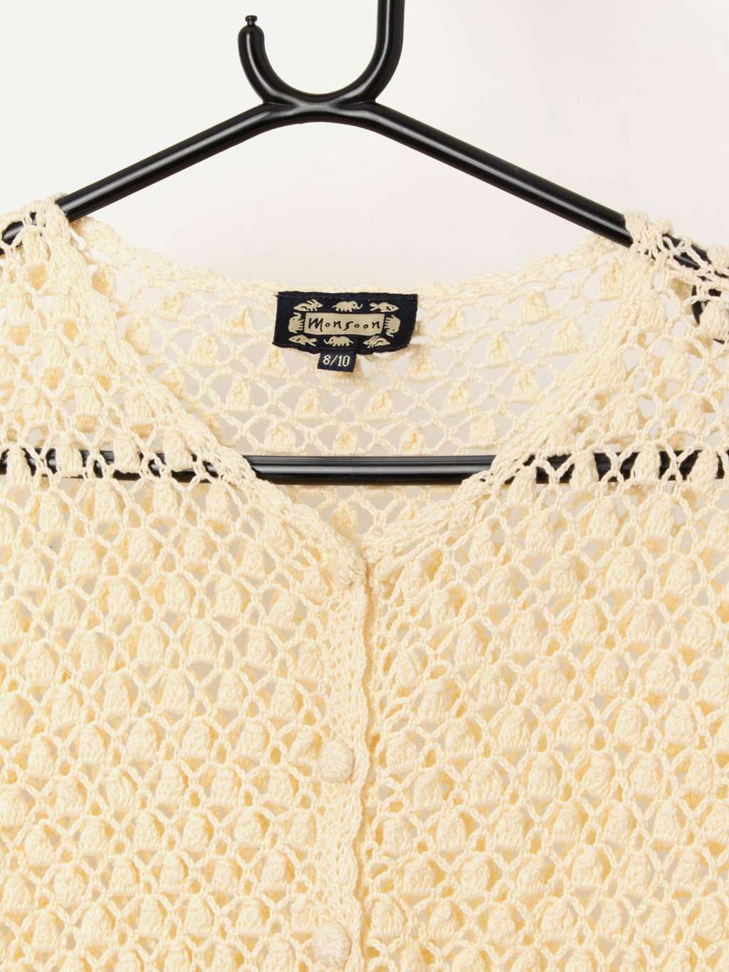 Y2K vintage Monsoon crochet cardigan in cream - Small - Image 4