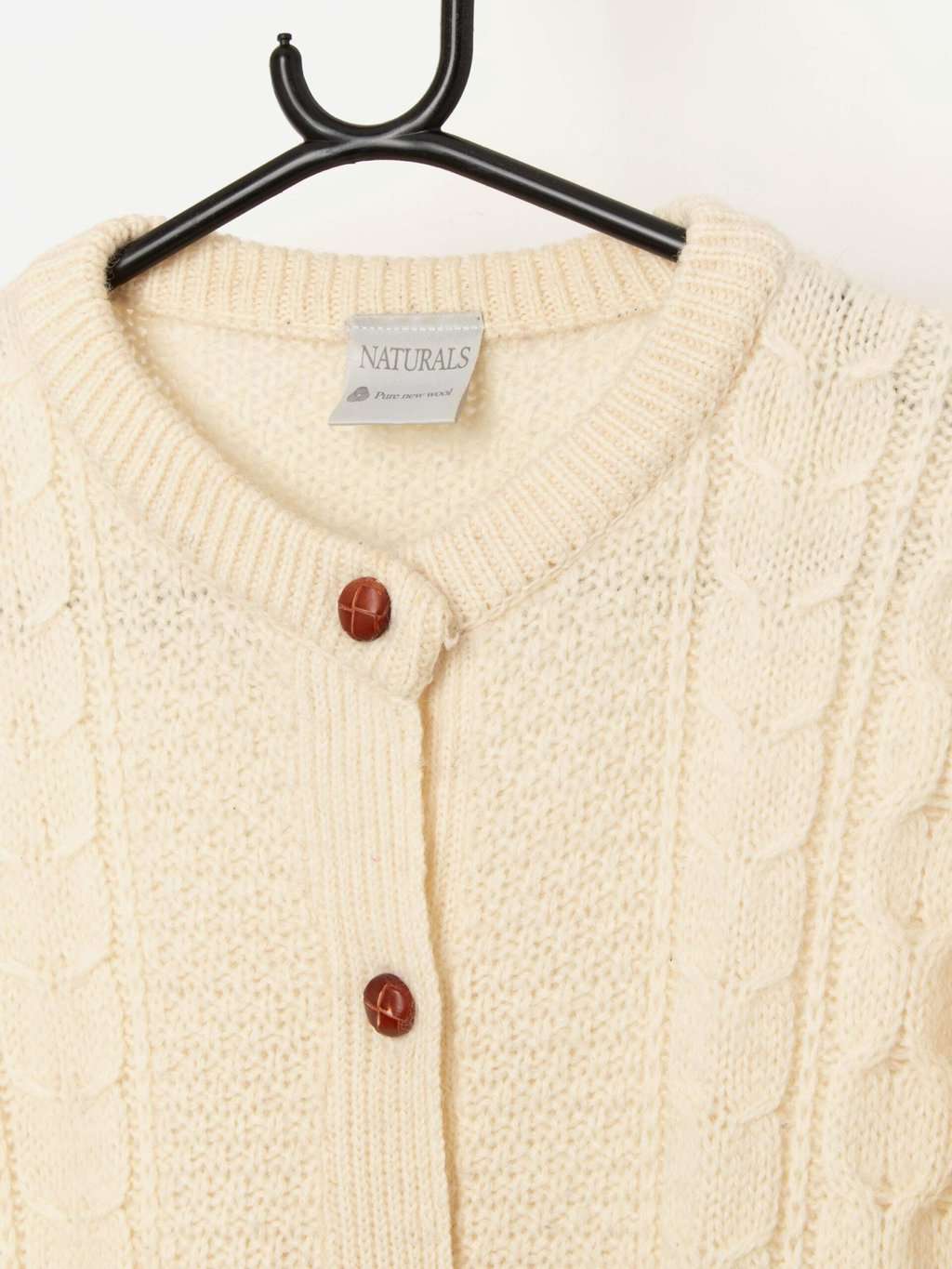 90s vintage Naturals wool cable knit cardigan in cream - Large - Image 2