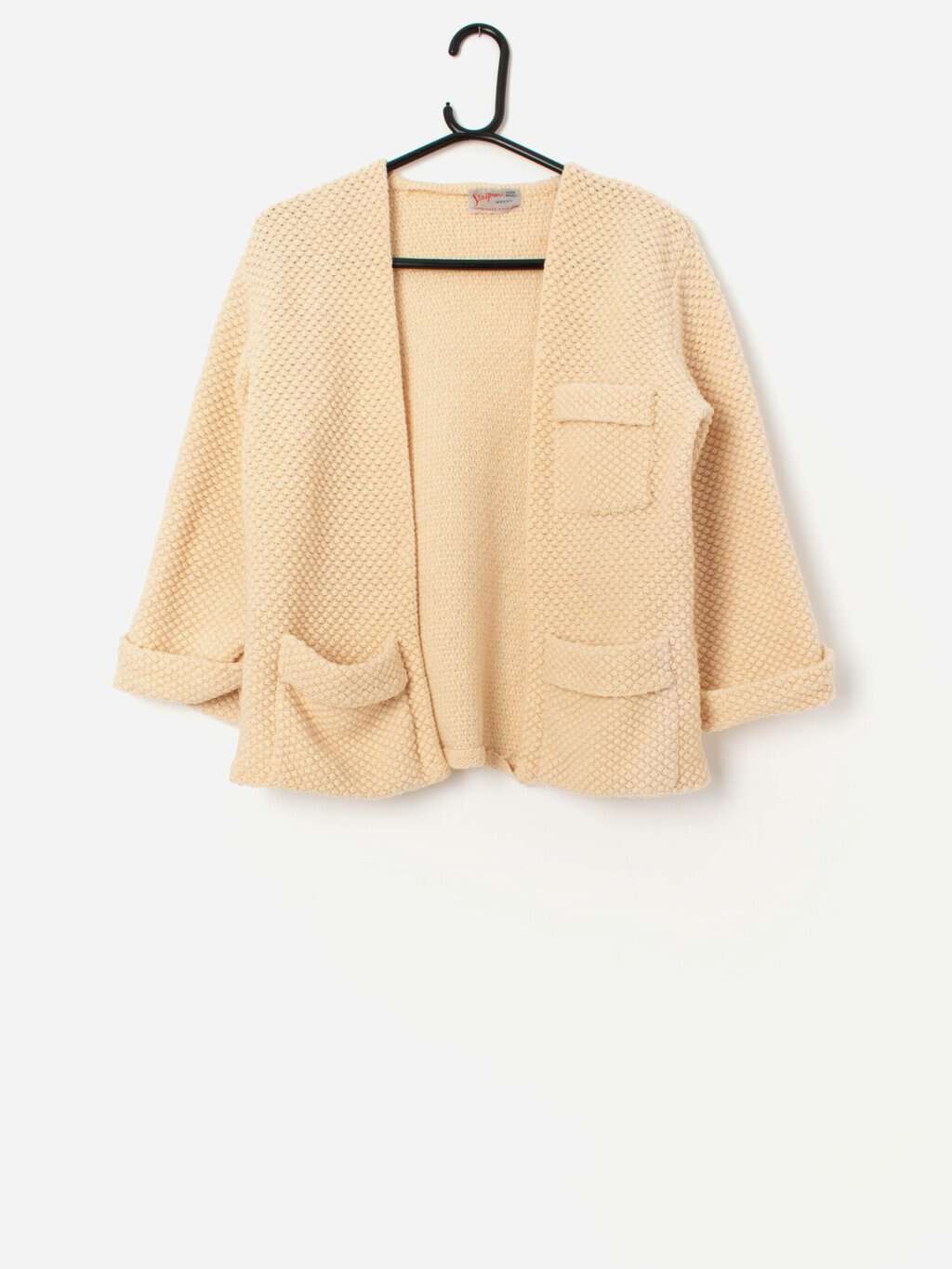 1960s vintage Seaspun wool knitted cardigan in cream, handmade - Small - Image 2