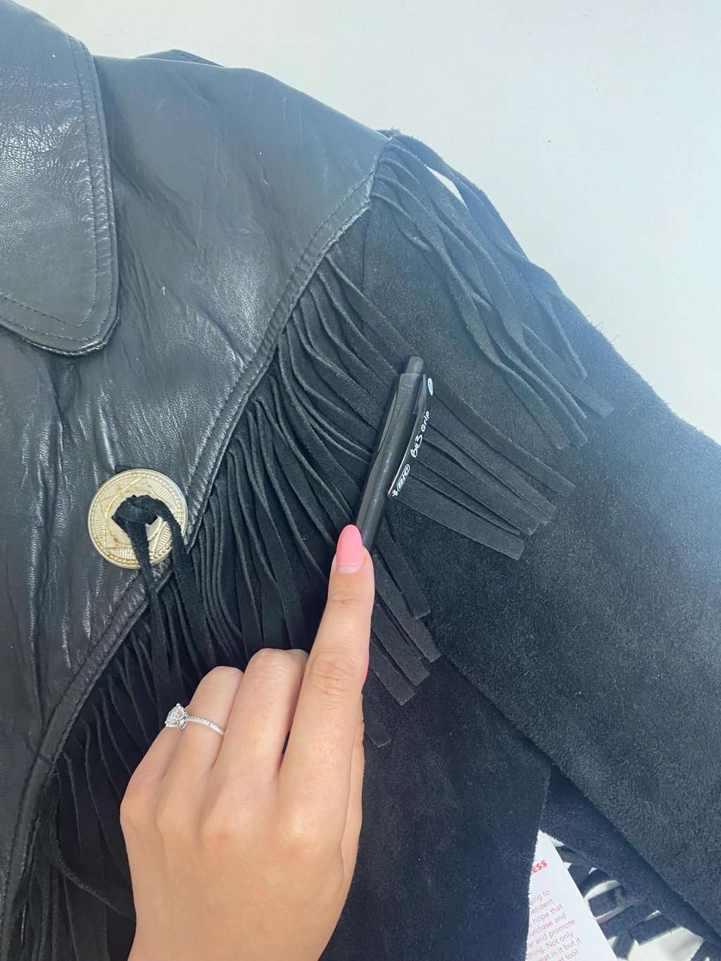 80s vintage fringed black leather suede jacket with metal details - Large - Image 7