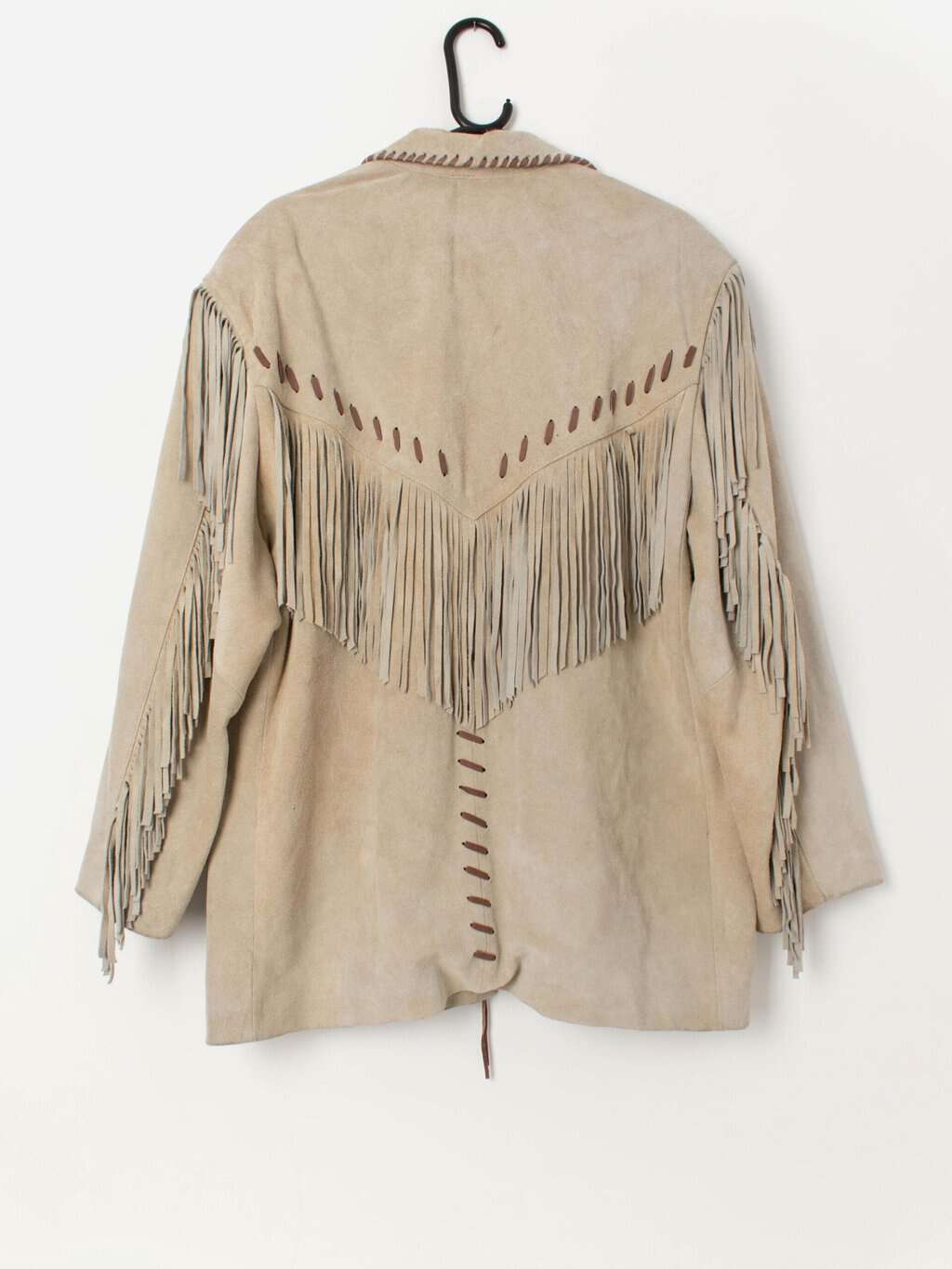 Vintage suede fringed jacket with snap button closure - Large / XL - Image 4