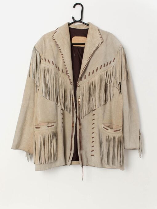 Vintage suede fringed jacket with snap button closure - Large / XL