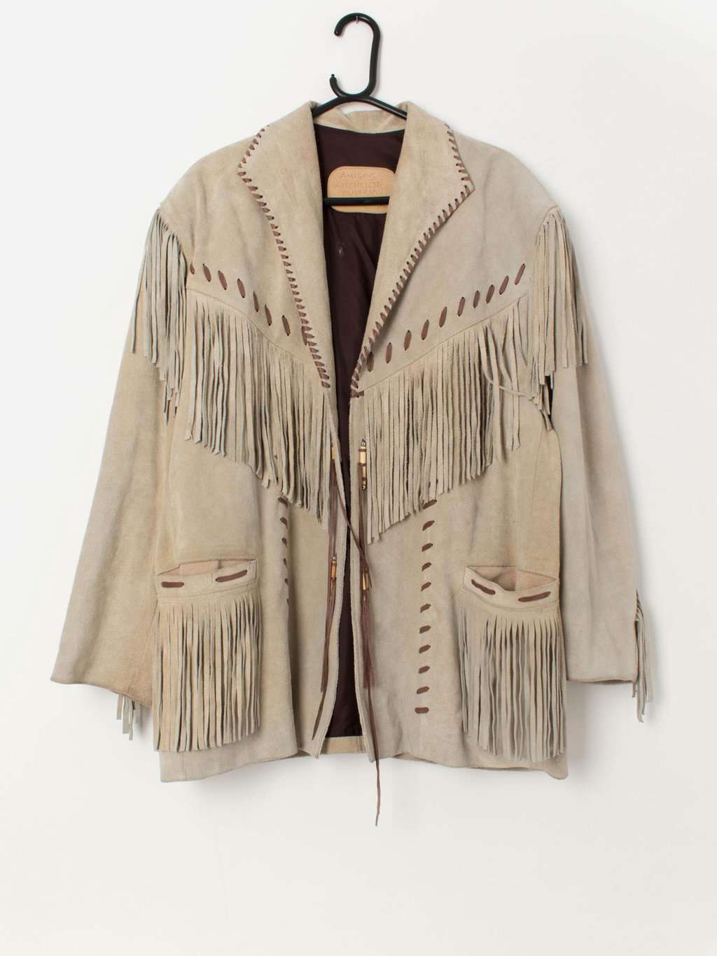 Vintage suede fringed jacket with snap button closure - Large / XL
