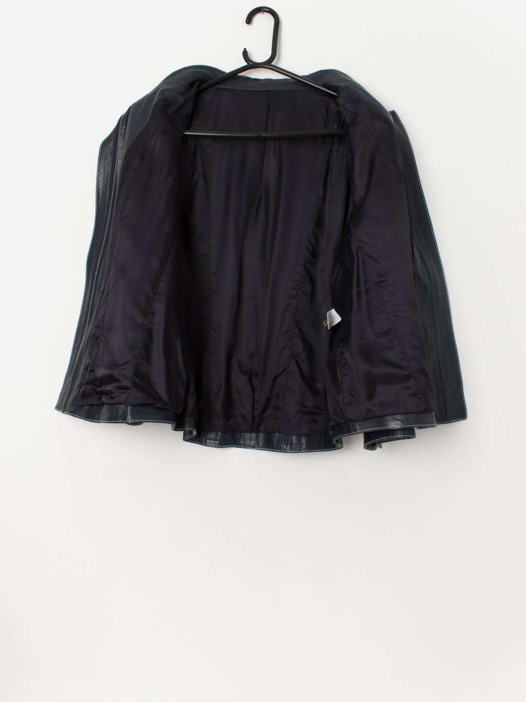 Y2K stunning leather fitted jacket in navy and white - M - Image 3