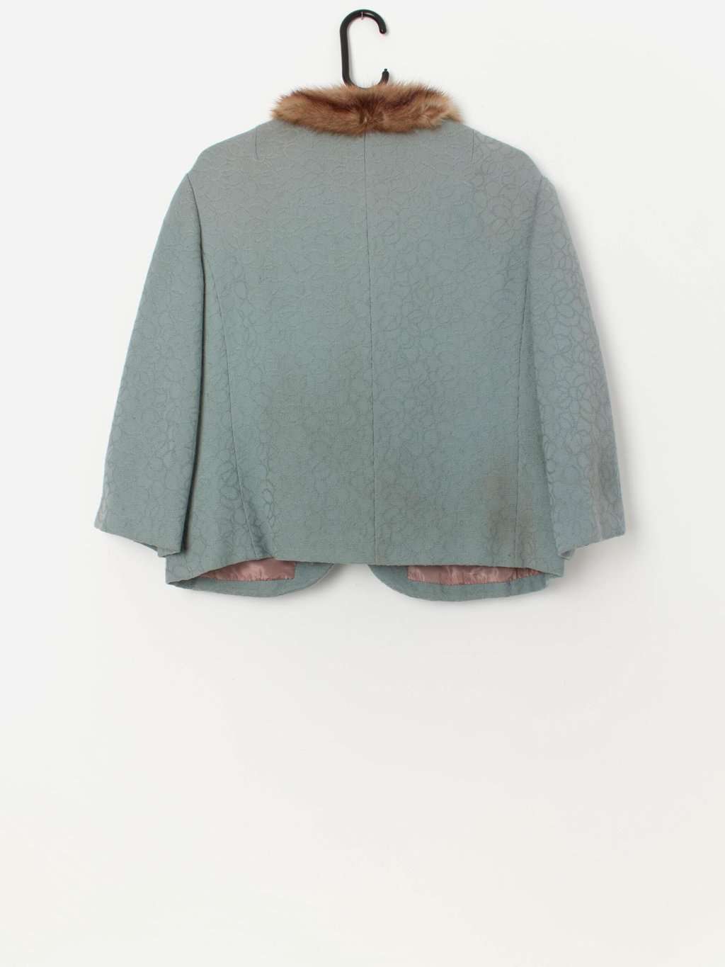 1960's vintage blue woven jacket with mink fur trim - Medium - Image 3