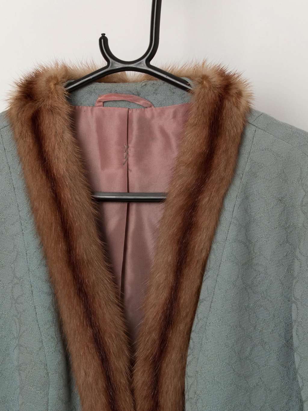 1960's vintage blue woven jacket with mink fur trim - Medium - Image 2