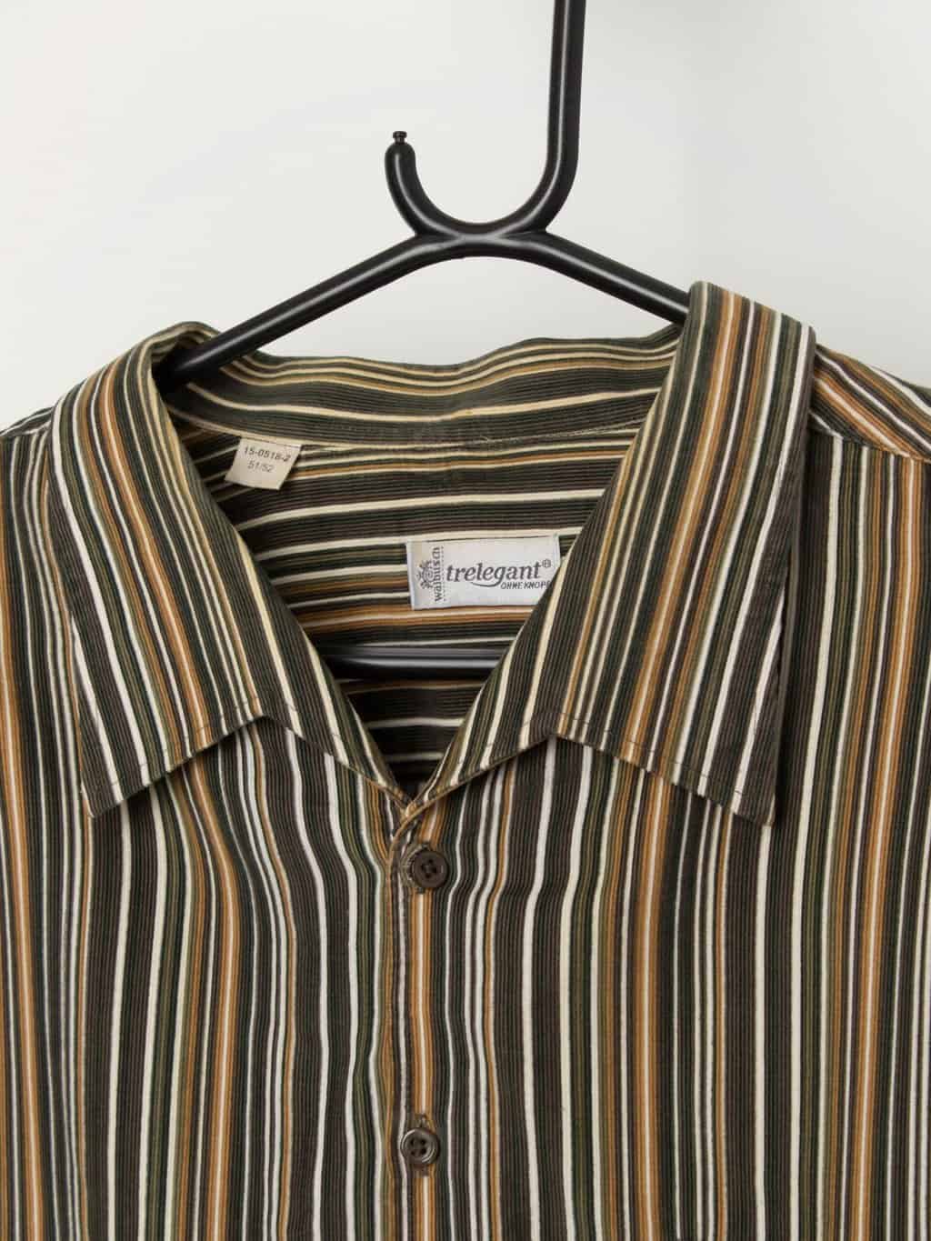 Vintage corduroy striped shirt in forest green, brown and white - 4XL - Image 2