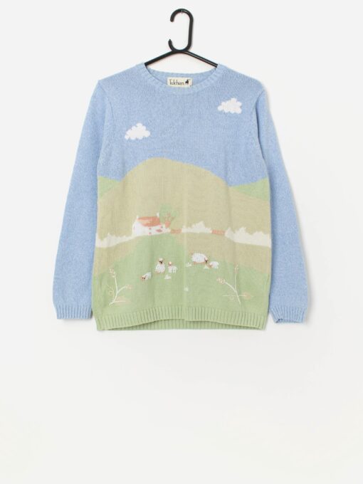 Vintage Tulchan pastel jumper with 3D knit sheep - Small / Medium