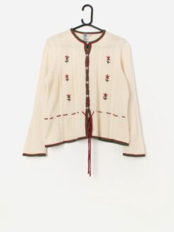 Vintage floral wool cardigan with waist tie - Medium