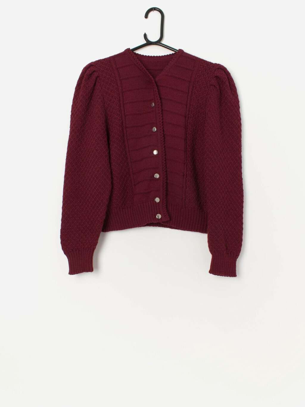 Vintage Austrian wool folk cardigan in burgundy - Small