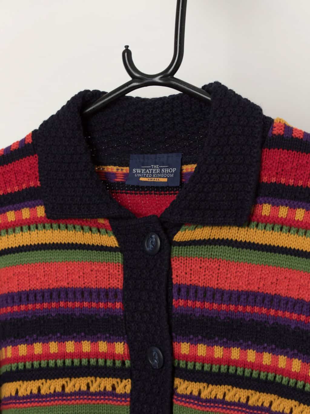 Vintage The Sweater Shop cardigan with multicoloured stripes - Medium - Image 2