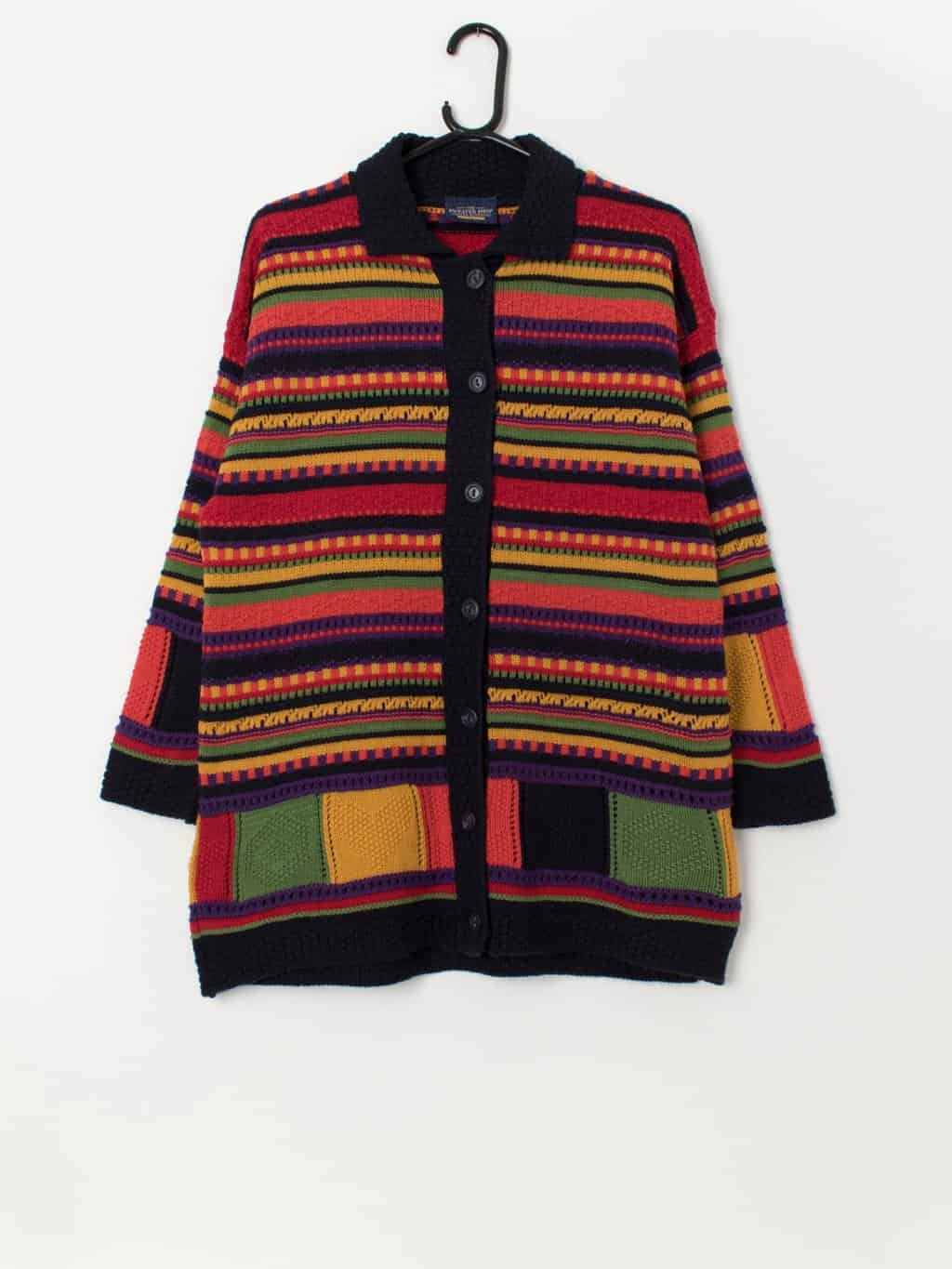 Vintage The Sweater Shop cardigan with multicoloured stripes - Medium
