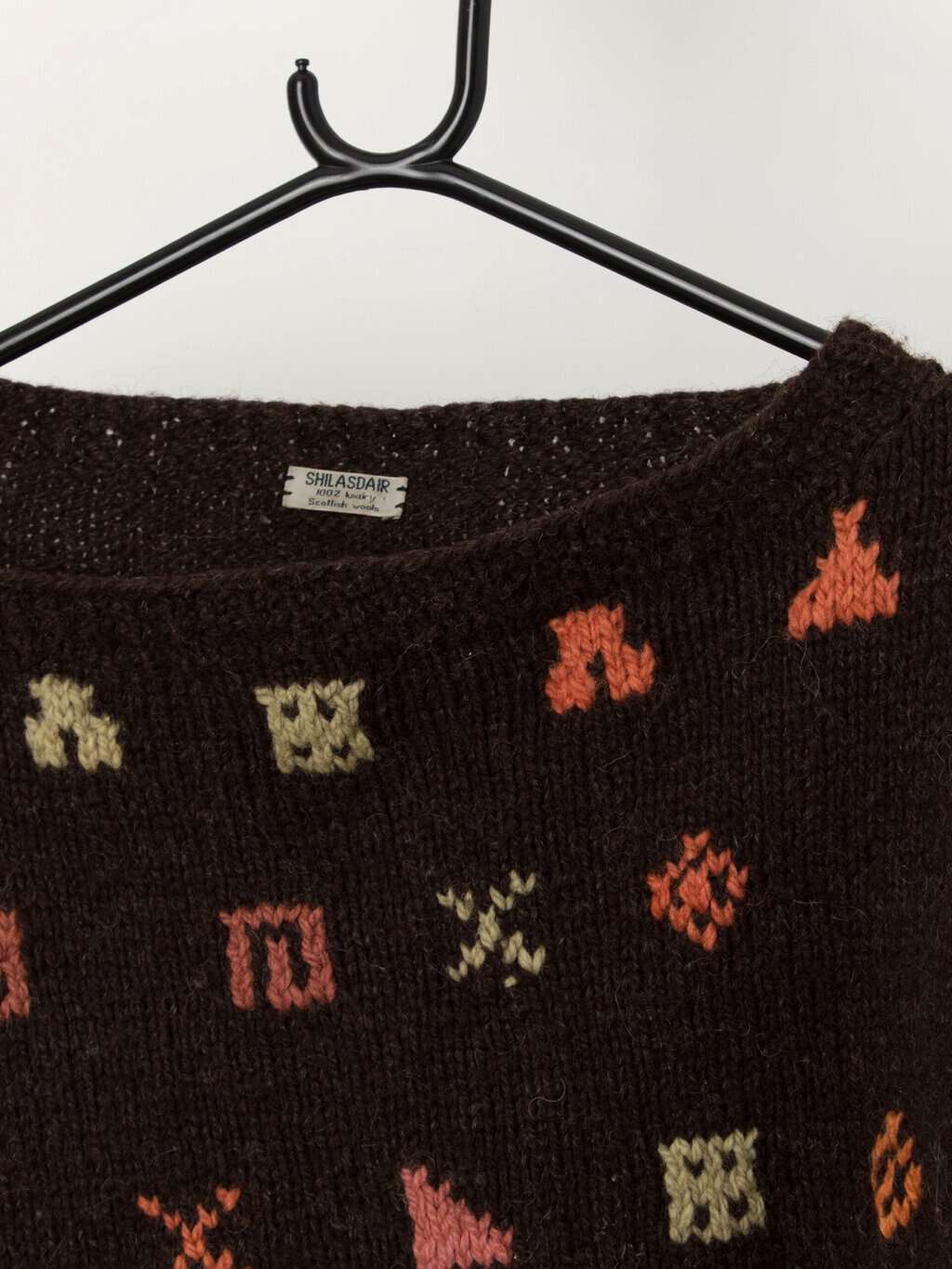 Vintage brown wool cropped jumper with geometric pattern - Medium / Large - Image 2